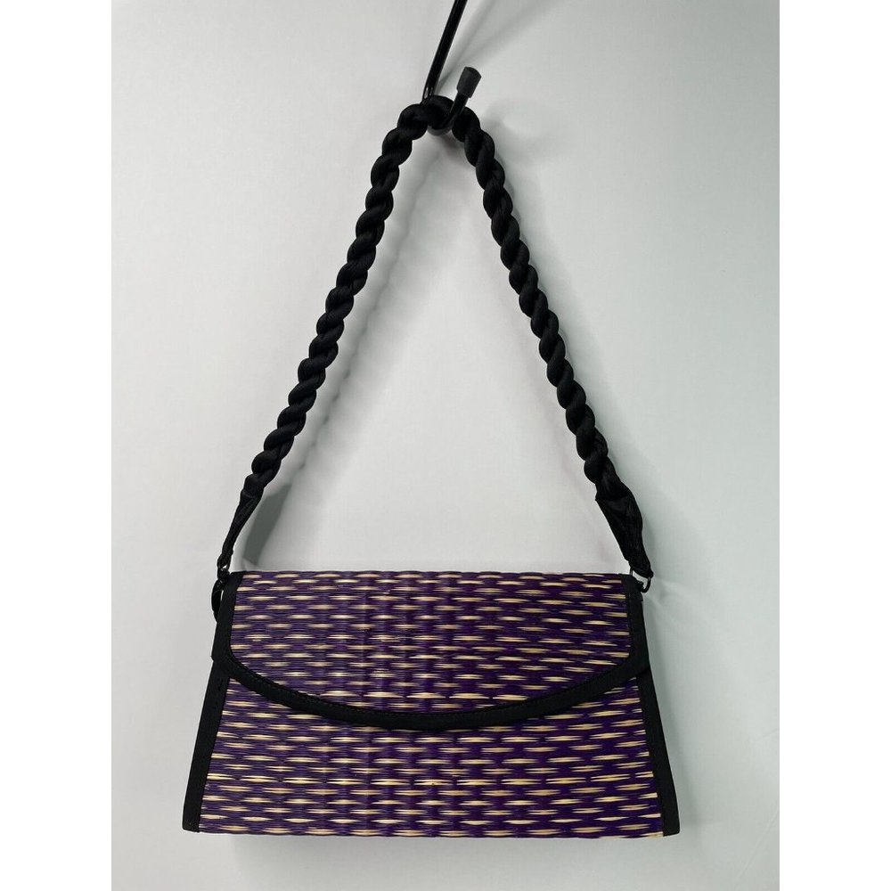 Saraye Original Tatami Shoulder Purse Baskets of Cambodia Purple And Tan